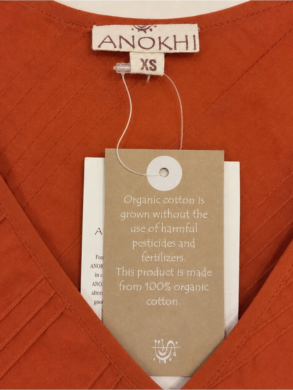 NWT ANOKHI Organic Cotton Pintuck Top Orange XS - Picture 3 of 6